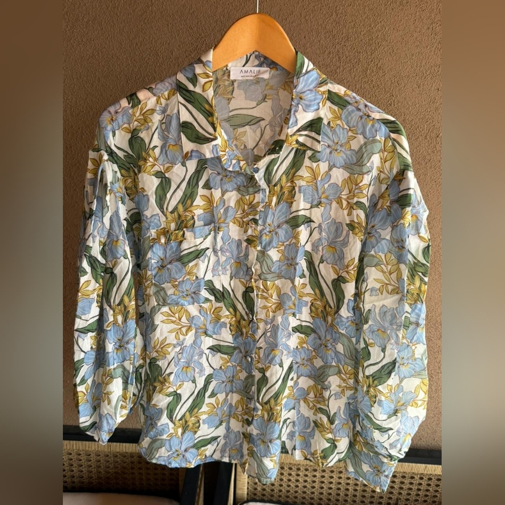 Amalie Floral Shirt with Blue and Yellow Flowers 100% Tencil